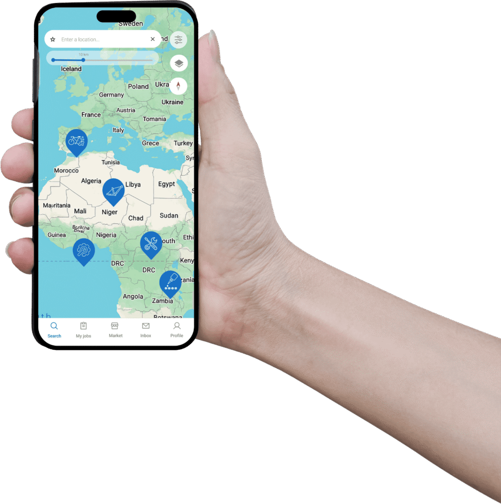 PEDAL24 App mit Kartenansicht zur Suche nach Fahrradmechanikern und Fahrradreparatur-Services in der Nähe