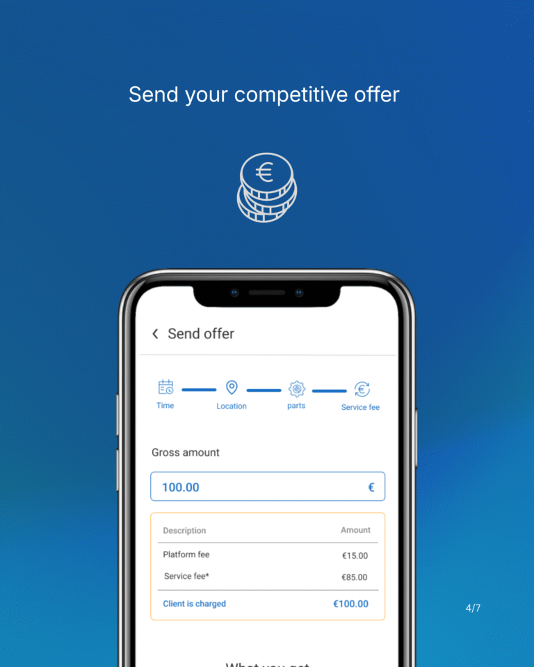 Pedal24 app send offer screen for service providers