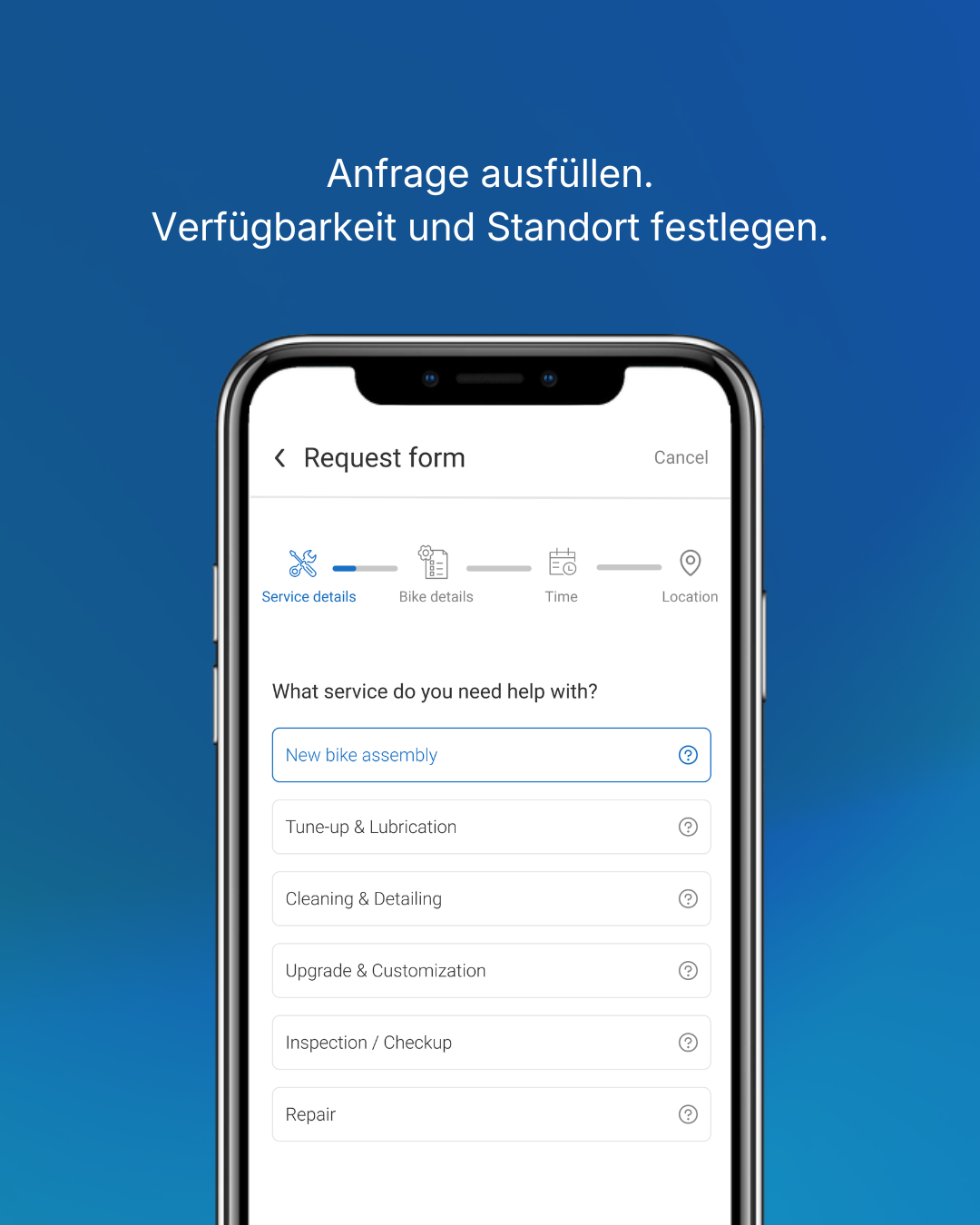 PEDAL24 App – Reparaturanfrage stellen