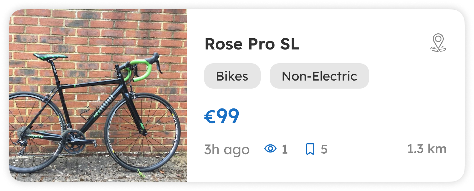Used road bike listing card in the PEDAL24 marketplace app